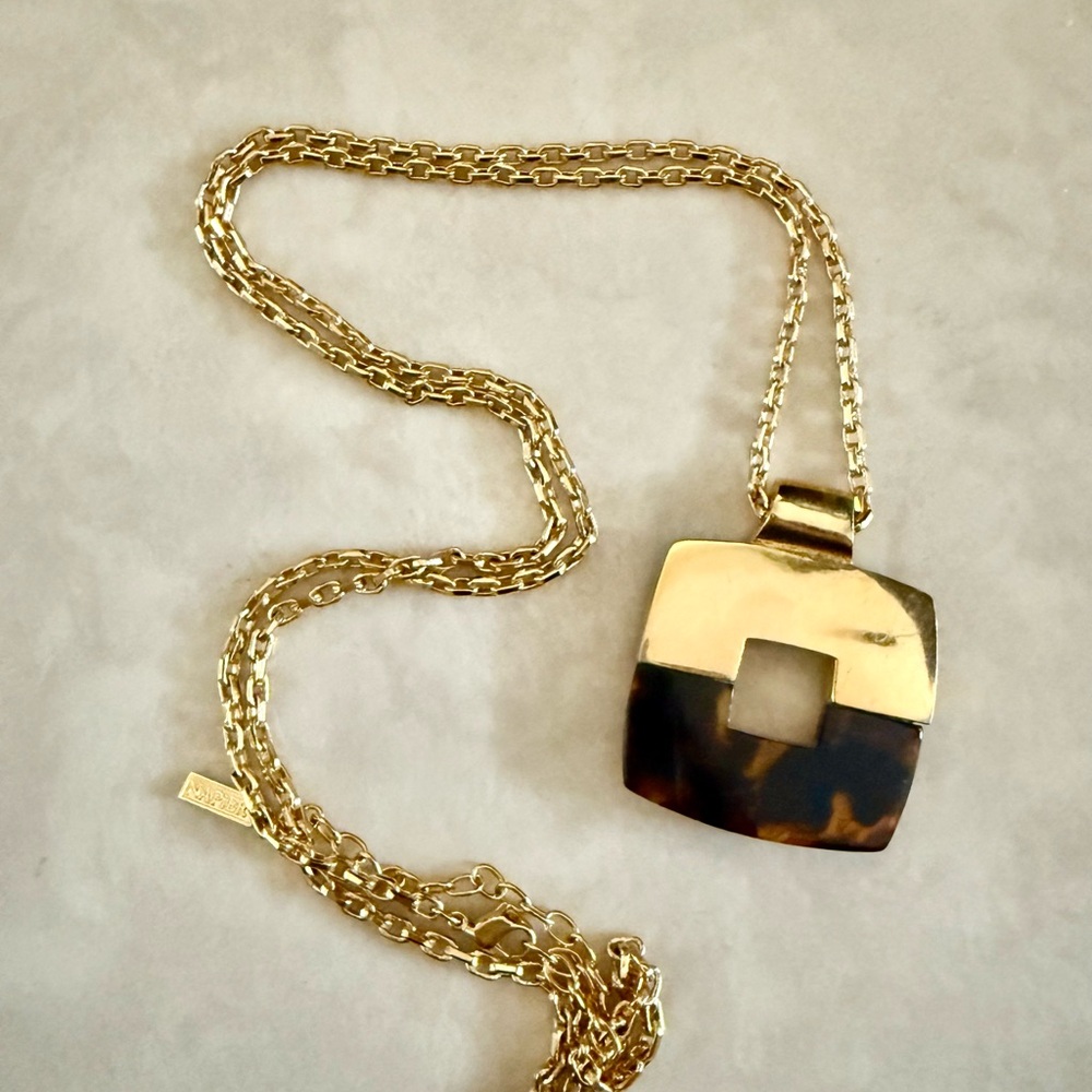 Napier Gold and Brown Square Pendant Necklace